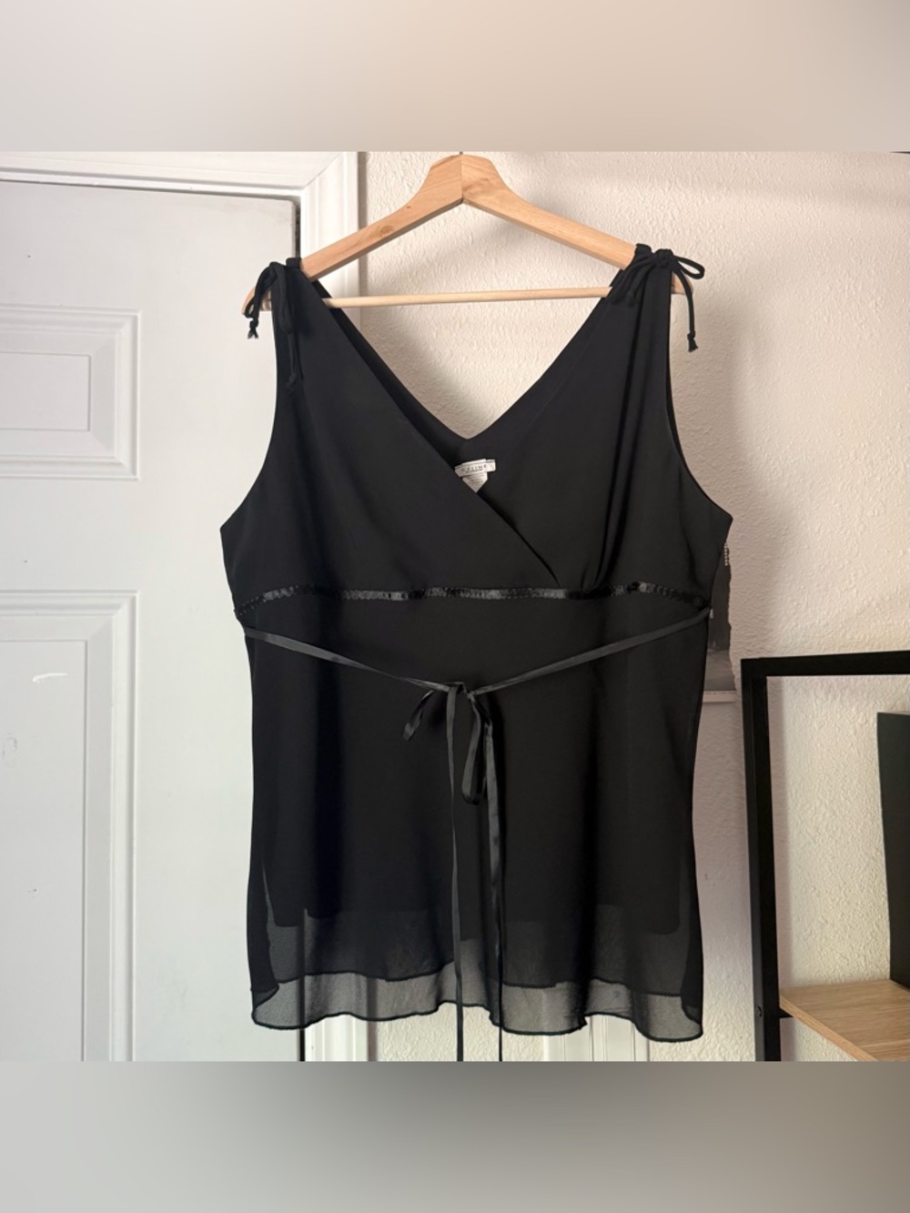 Celine by Champion vintage‎ 90’s y2k satin tie waist sheer surplice tank top